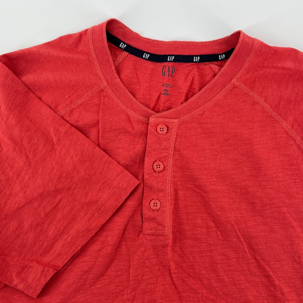 Gap Henley T-Shirt Mens XXL Red Excellent Short Sleeve Cotton Slub QMT4954